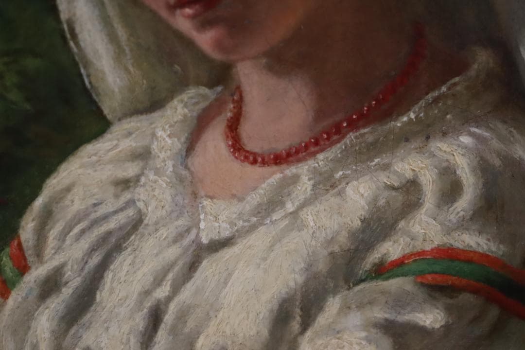 真作保証 19世紀古画 J.W. Chapman 「婦人像」油彩4号 1888年