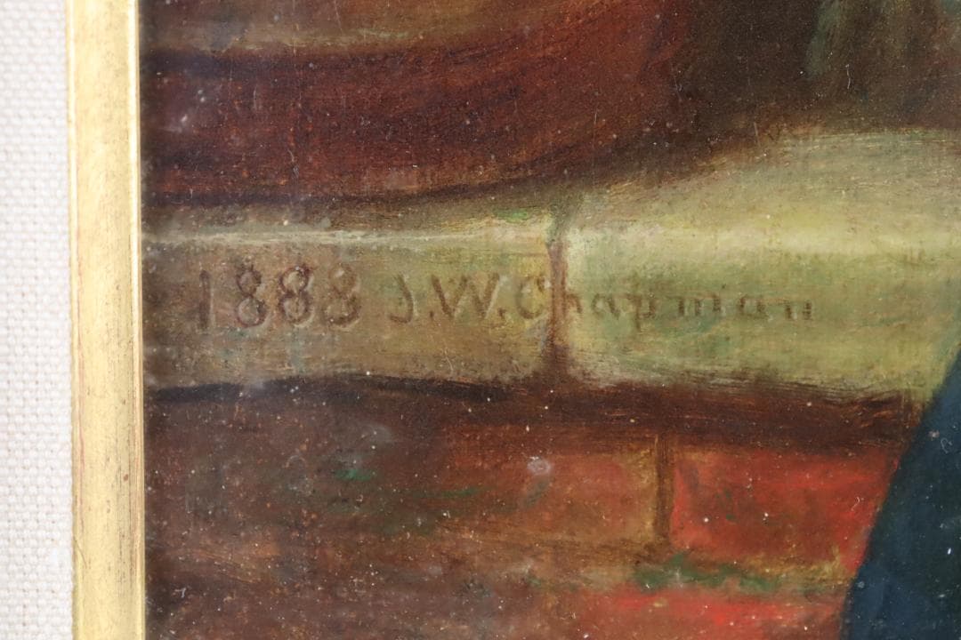 真作保証 19世紀古画 J.W. Chapman 「婦人像」油彩4号 1888年