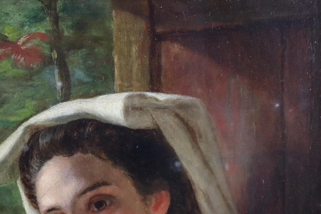 真作保証 19世紀古画 J.W. Chapman 「婦人像」油彩4号 1888年