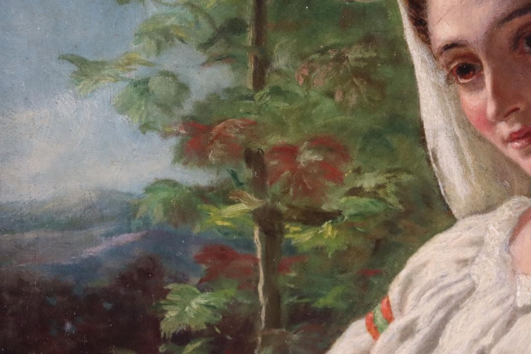 真作保証 19世紀古画 J.W. Chapman 「婦人像」油彩4号 1888年