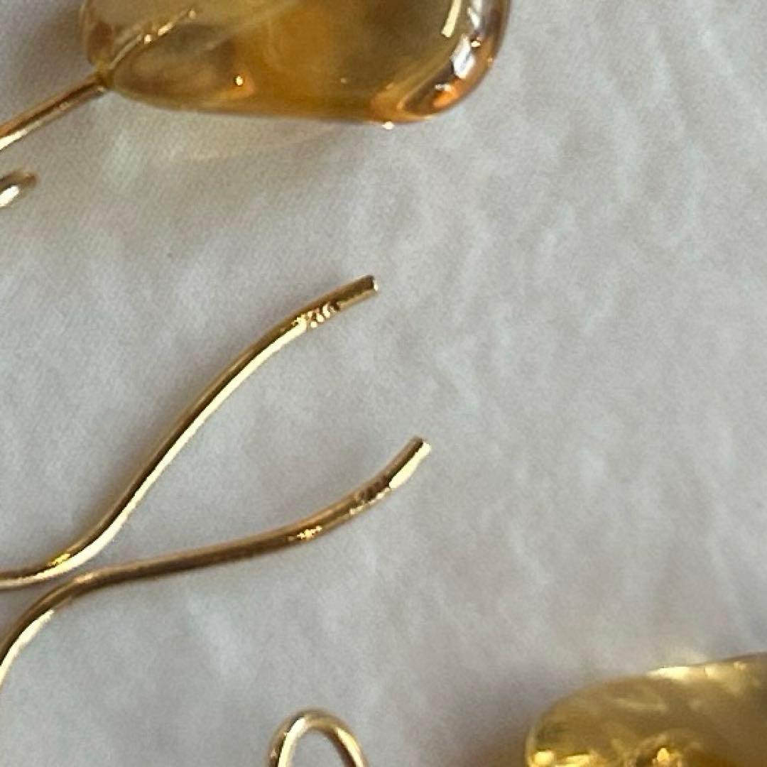 K18 シトリン フックピアス 刻印あり｜天然石 ゴールド 大人ジュエリー