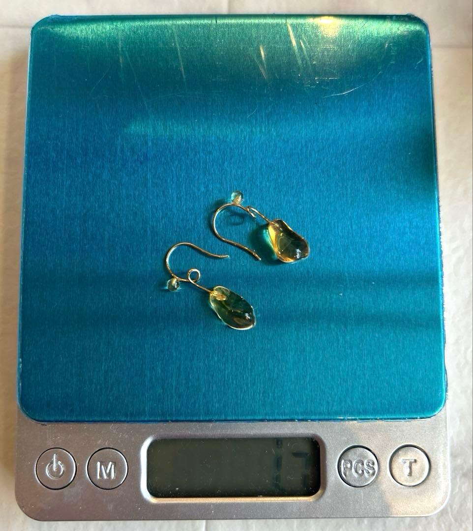 K18 シトリン フックピアス 刻印あり｜天然石 ゴールド 大人ジュエリー
