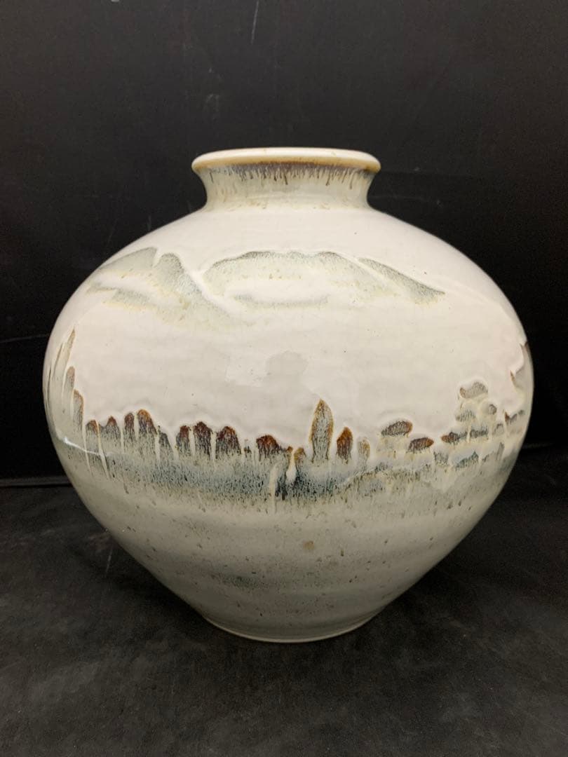 奈良赤膚焼　赤膚山　大塩玉泉　花瓶　壺　花生け　花入　遠州七窯