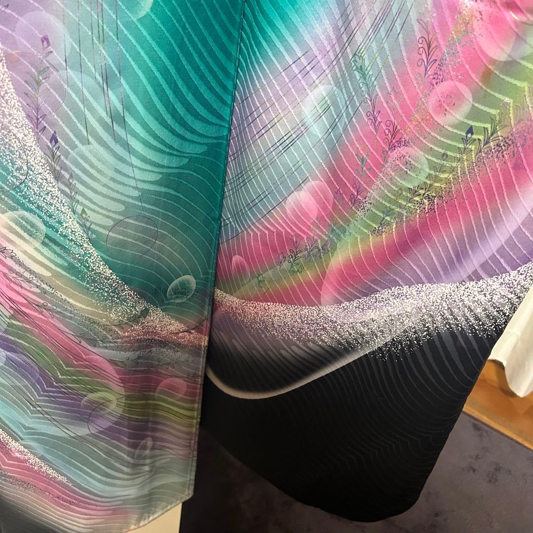 正絹　振袖　フルセット　６点　モダン　成人式　個性的　トール　裄丈長め