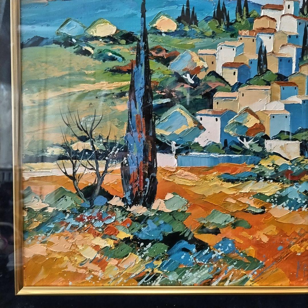 ベルナール・ケルフィリー KERFILY「丘の村」油彩 風景画 額装 フランス