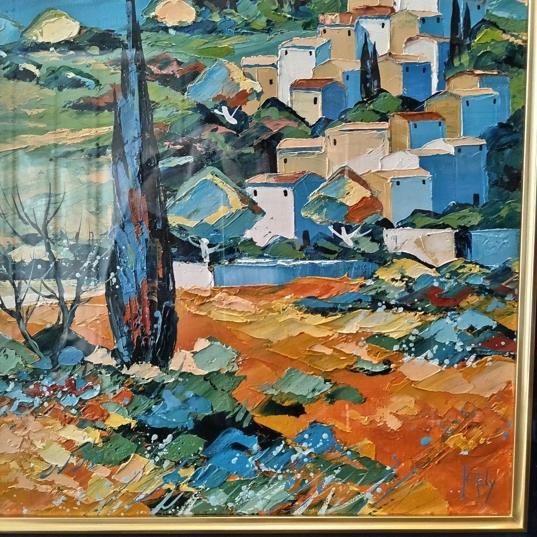 ベルナール・ケルフィリー KERFILY「丘の村」油彩 風景画 額装 フランス