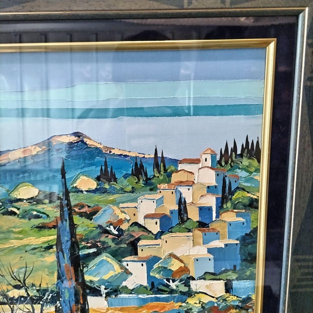 ベルナール・ケルフィリー KERFILY「丘の村」油彩 風景画 額装 フランス