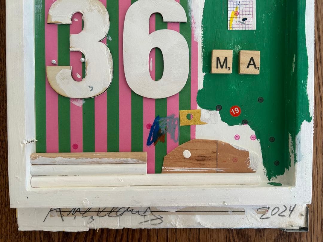 コラージュアート作品　ミクストミディア　和紙　ペイント　アメリカ