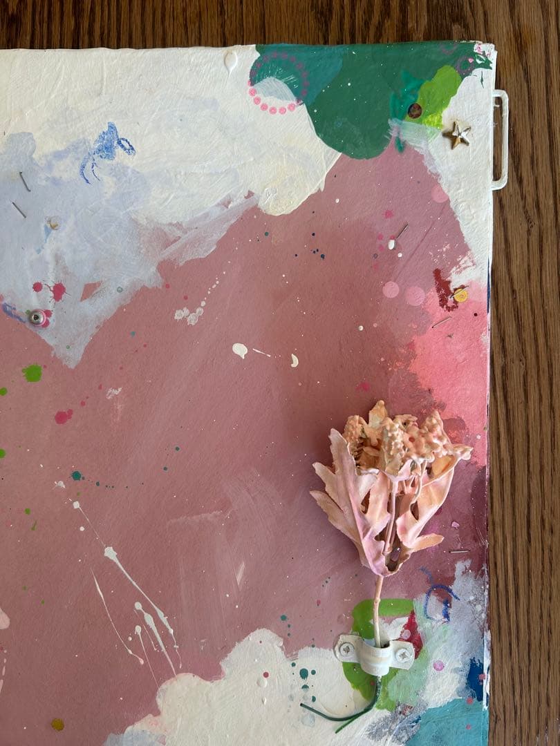 コラージュアート作品　ミクストミディア　和紙　ペイント　アメリカ