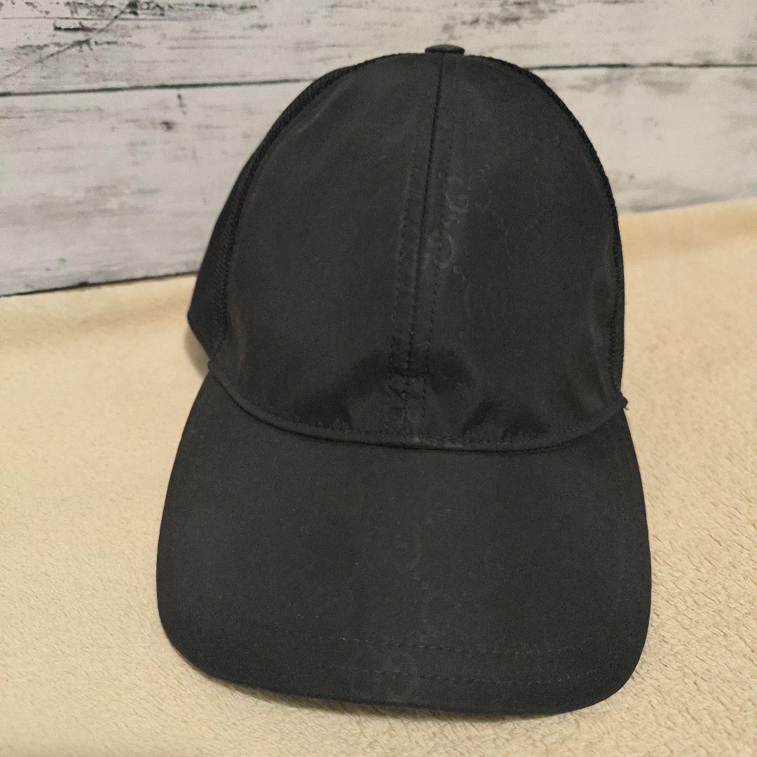 み*き様 極美品　GUCCI　GG柄　総柄　ブラック ベースボールキャップ メッ