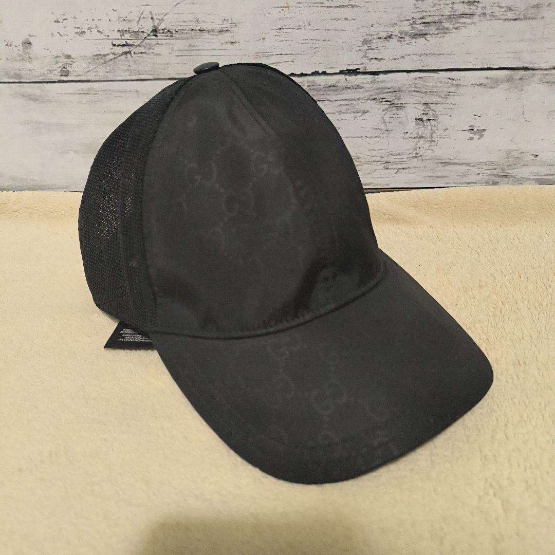 み*き様 極美品　GUCCI　GG柄　総柄　ブラック ベースボールキャップ メッ