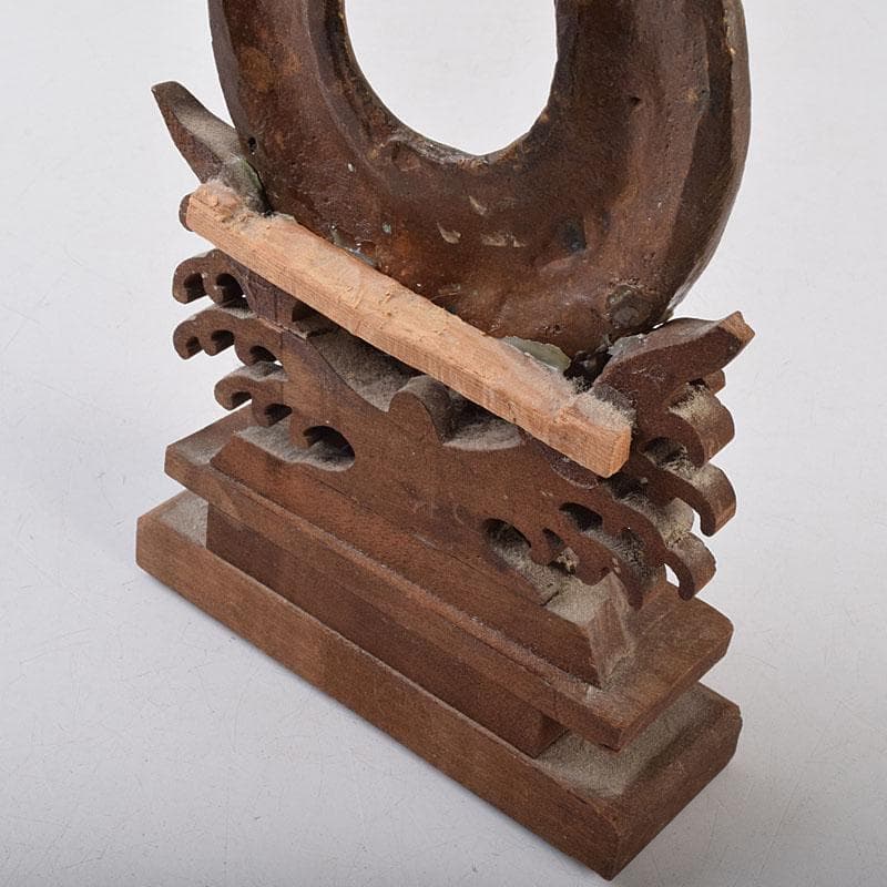 仏教美術　古銅鍍金　絡子環　円環　置物　縁起物　唐木台座付　C　R9219