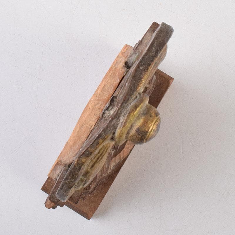 仏教美術　古銅鍍金　絡子環　円環　置物　縁起物　唐木台座付　C　R9219