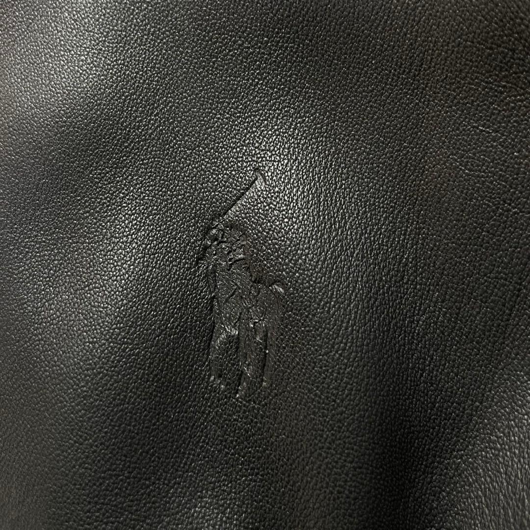 極美品 ポロラルフローレン シングルライダースジャケット 羊革 チェック ポニー