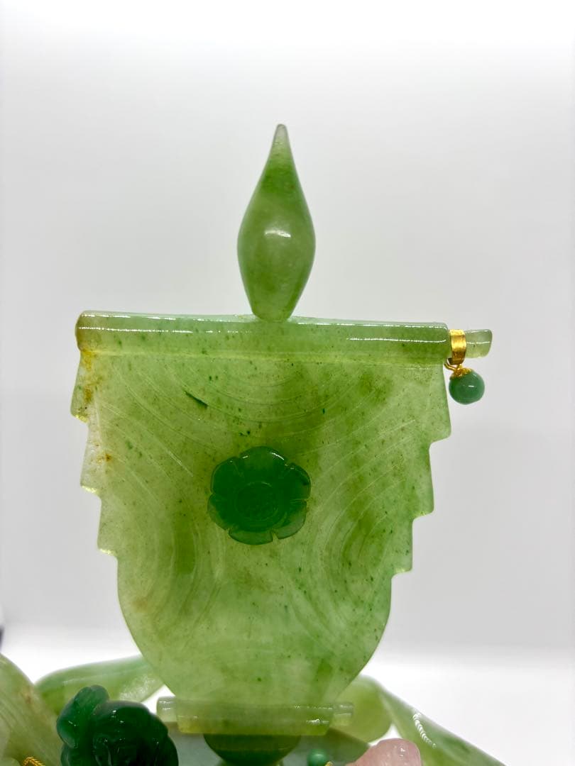 #伝統工芸士　斉藤本晴作 インド翡翠 『宝船 』彫刻置物