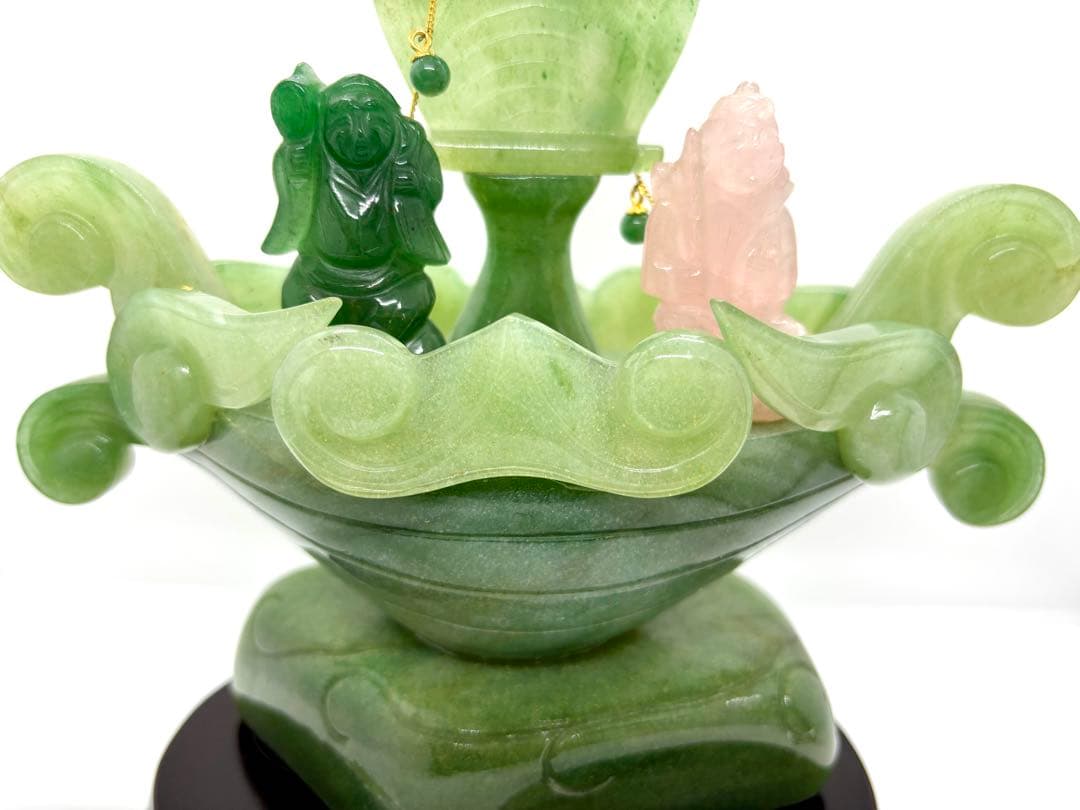 #伝統工芸士　斉藤本晴作 インド翡翠 『宝船 』彫刻置物