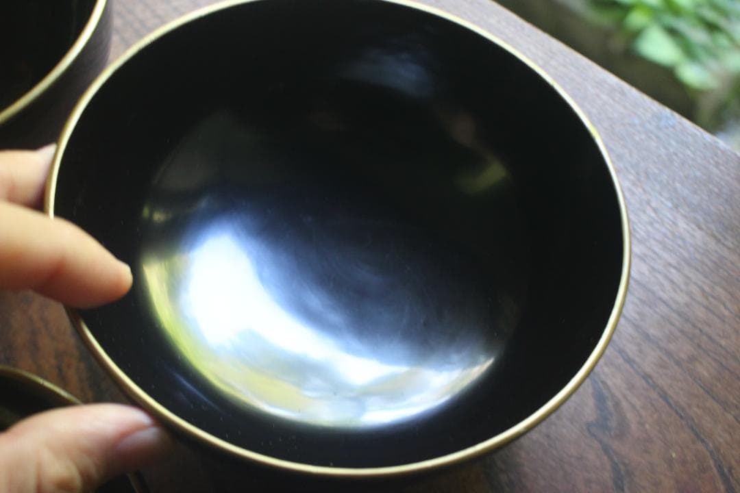 デッドストック！時代金縁黒漆に優美な松竹場沈金のお椀2点（検輪島塗蒔絵椀雑煮椀