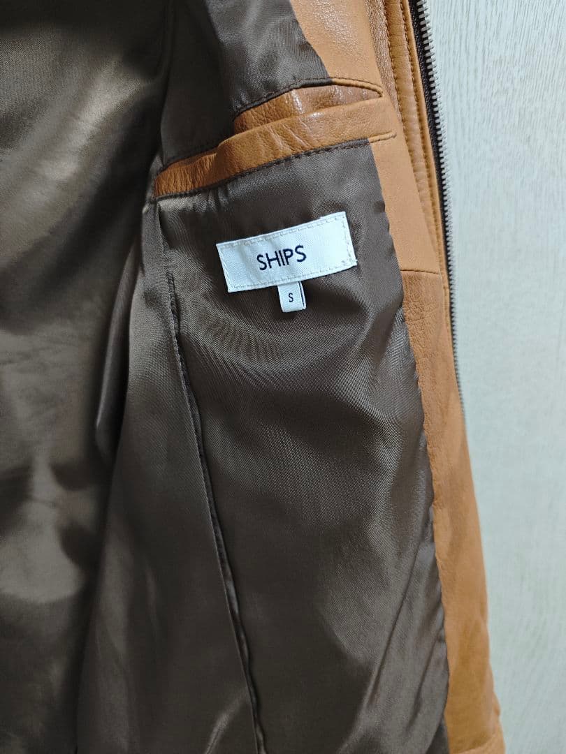 SHIPS シングルライダースジャケット S キャメル