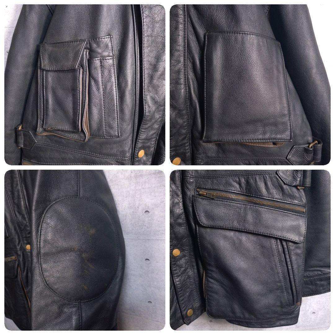 カドヤ★超希少 リアルレザー 牛革 エルボーパッチ ライダースジャケット 黒 L