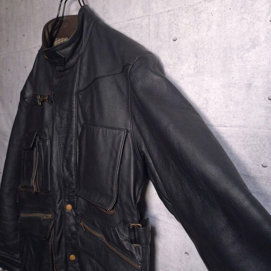 カドヤ★超希少 リアルレザー 牛革 エルボーパッチ ライダースジャケット 黒 L