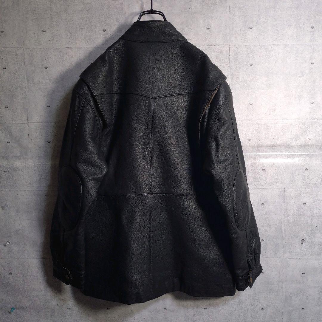 カドヤ★超希少 リアルレザー 牛革 エルボーパッチ ライダースジャケット 黒 L