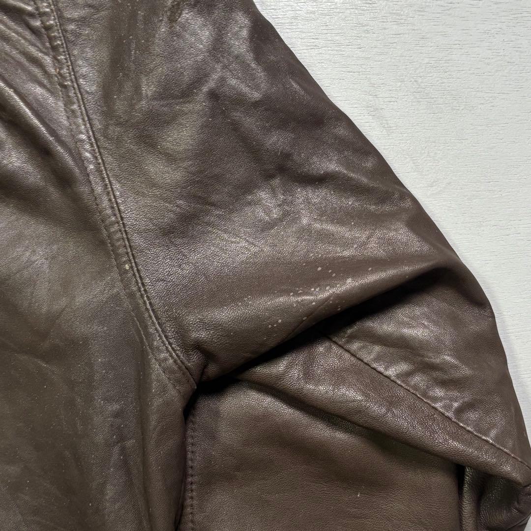 90's✨レザージャケット　A-2 本革オールレザー　茶色　ショート丈　短丈　L