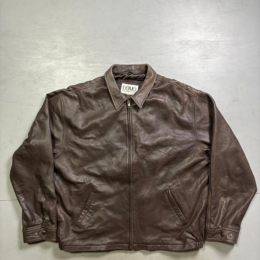 90's✨レザージャケット　A-2 本革オールレザー　茶色　ショート丈　短丈　L