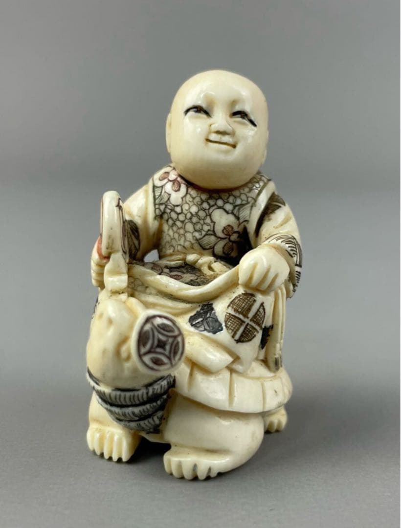 時代根付 天然素材 細密彫刻 在銘 広次郎 作家物 縁起物