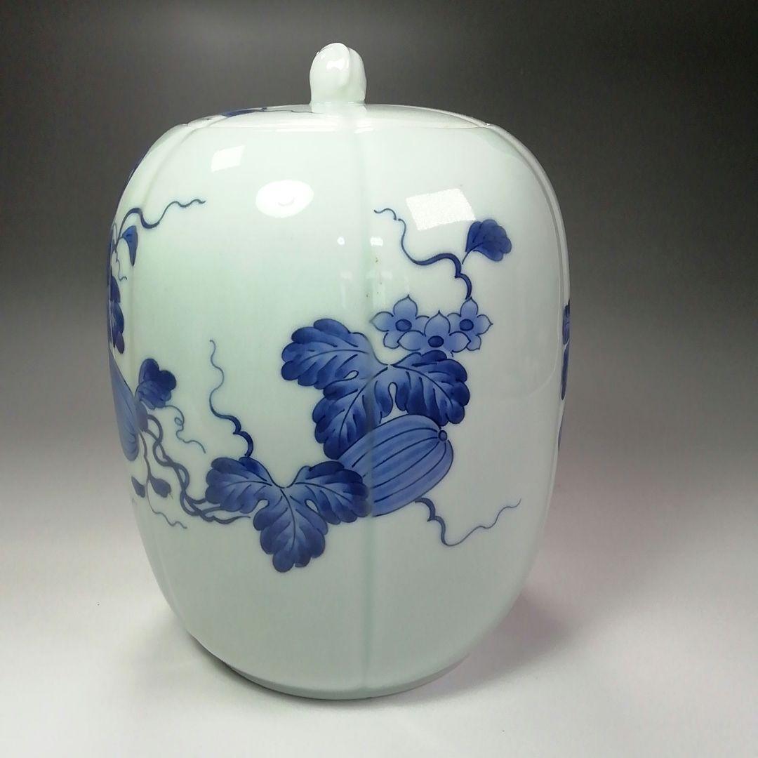 Ｓ３１４　水指　『藍鍋島』『染付瓜文』『りすつまみ』『中村公法作』　共箱　茶道具