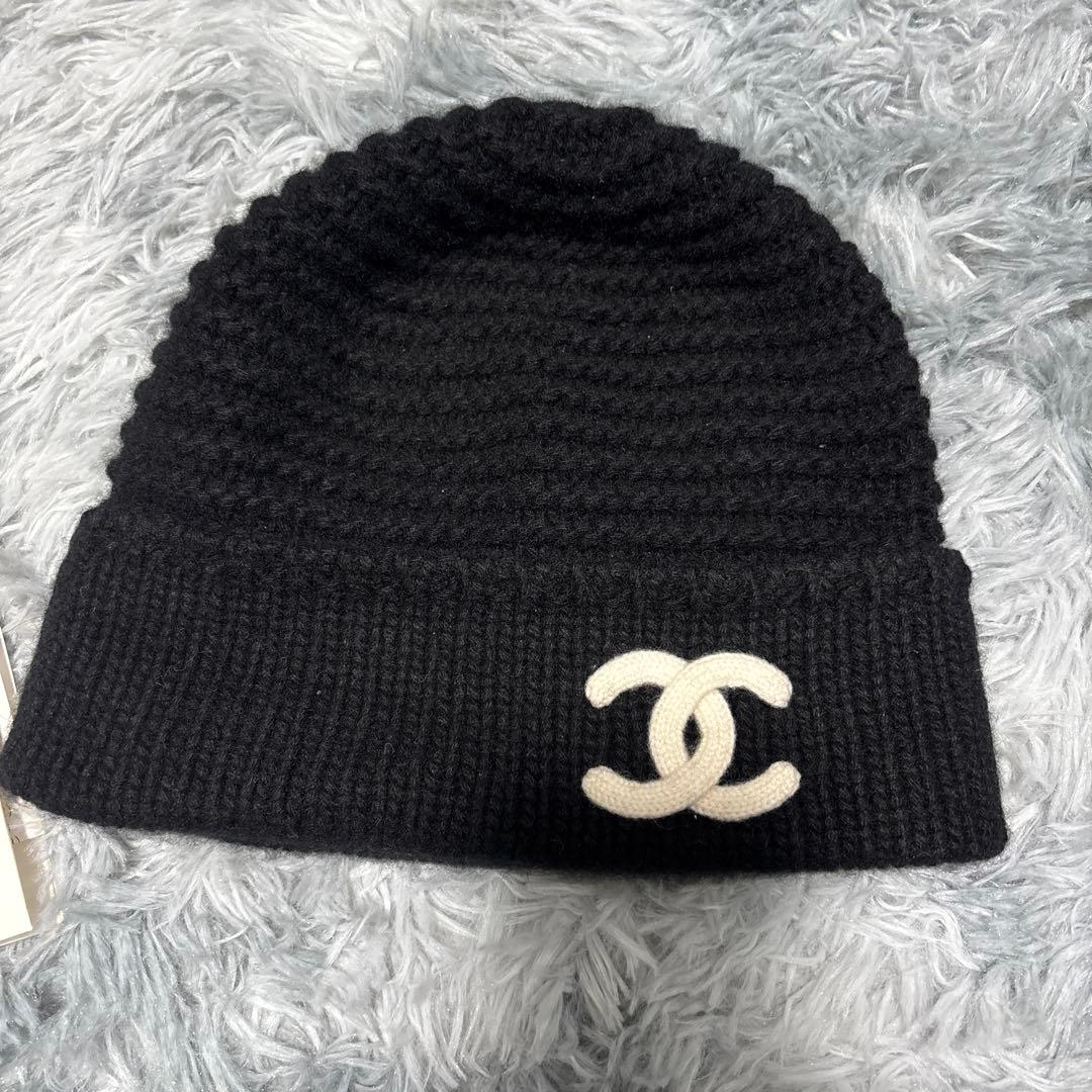 シャネル　ニット帽　ビーニー　24K ブラック　黒　美品　カシミヤ