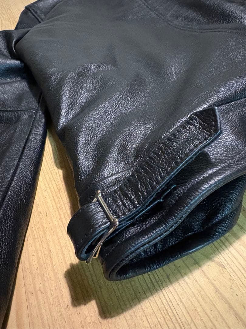 襟付き　シングルライダース　美品　XL シープスキン　裏フリース　ロンジャン