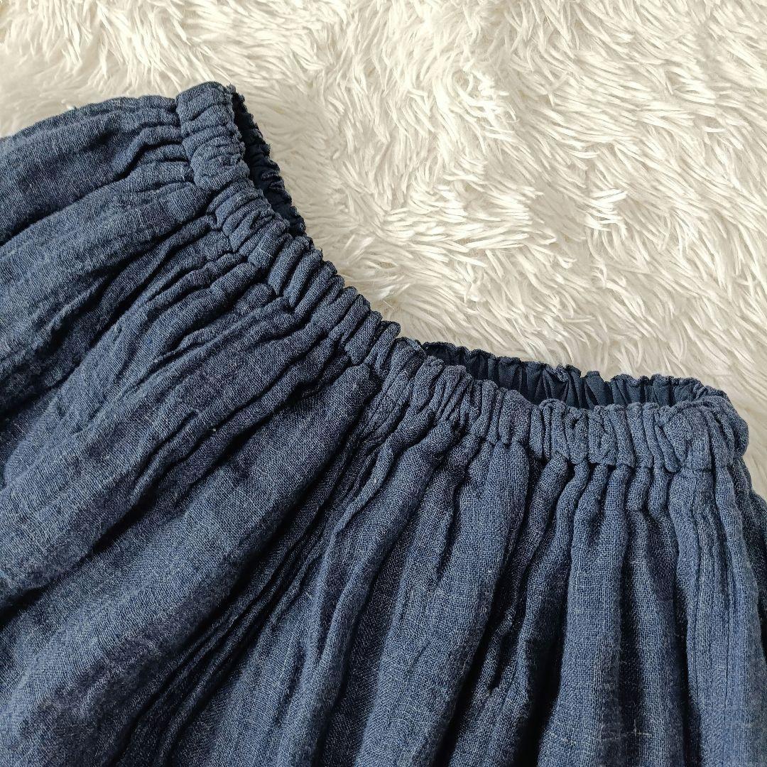 中川政七商店 麻のかや織 キュロットパンツ 紺色 フリー ゴムウエスト