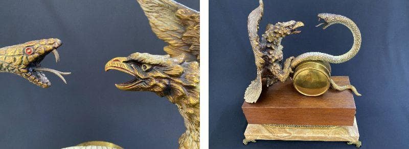 ドイツ製　マントルピース時計　イーグルVS.スネーク