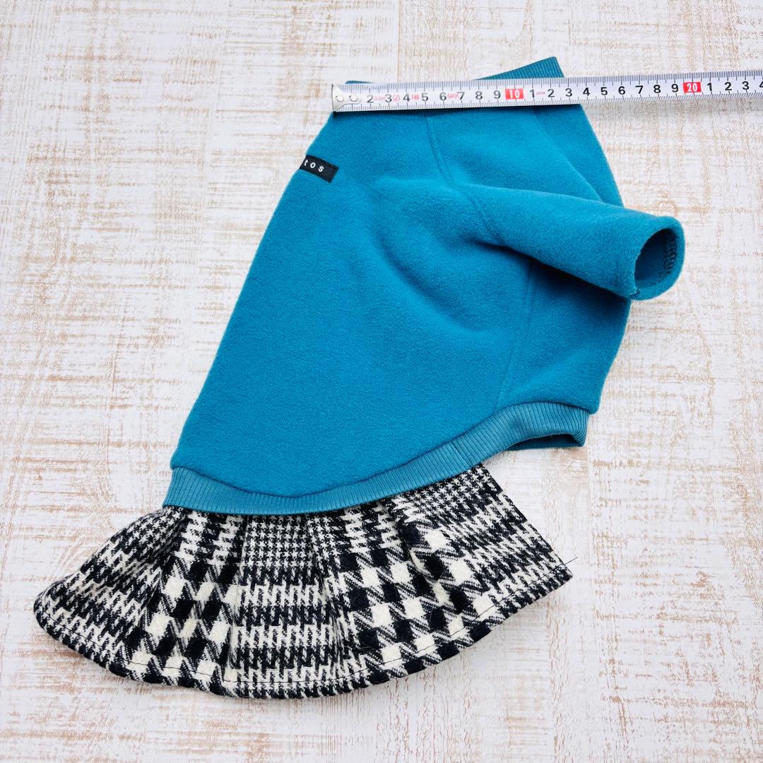 【オーダーページ】犬服　セルリアンブルー×グレンチェック　ツーピース(袖有・無)