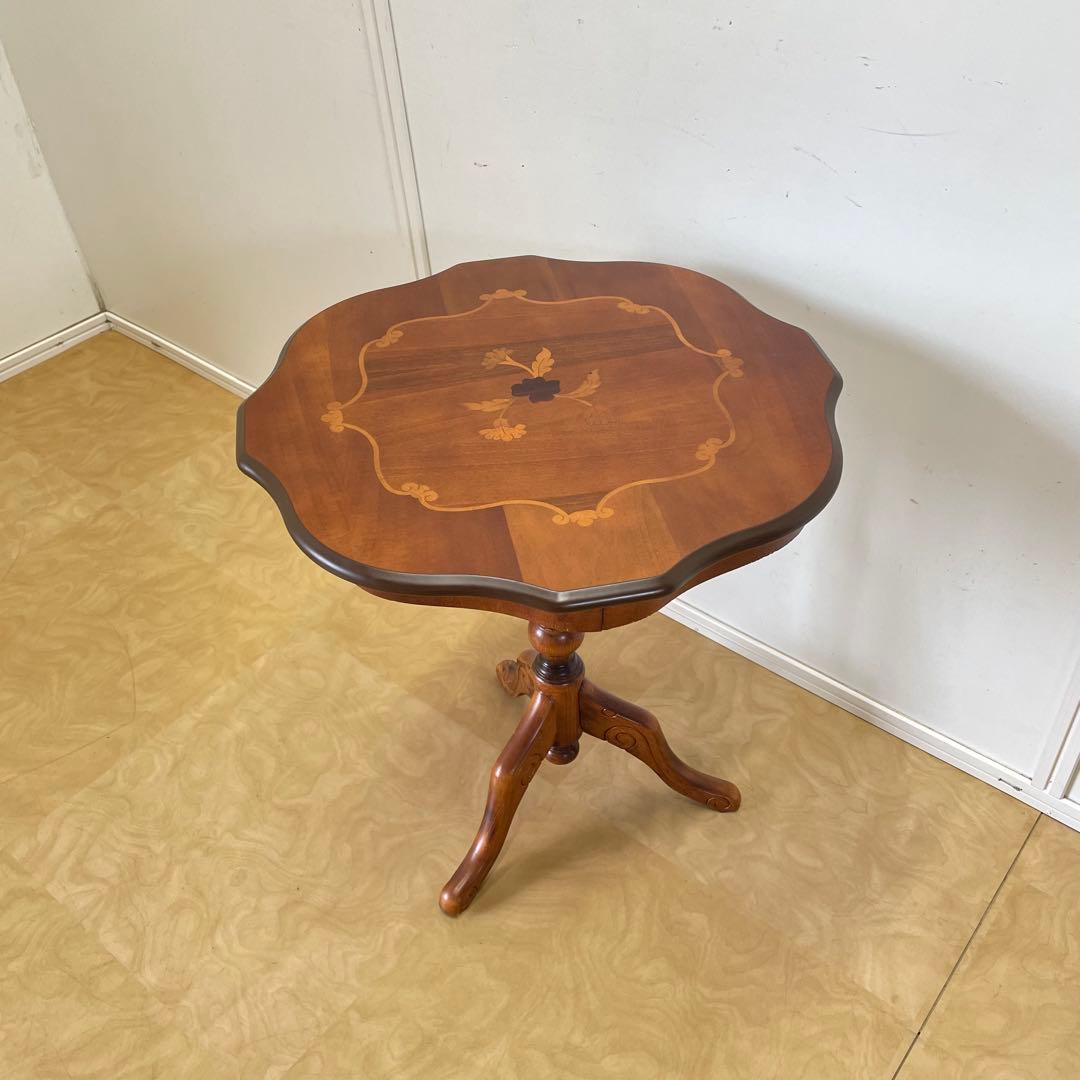 イタリア サイドテーブル 猫脚 象嵌 彫刻 アンティーク調 花台 コンソール