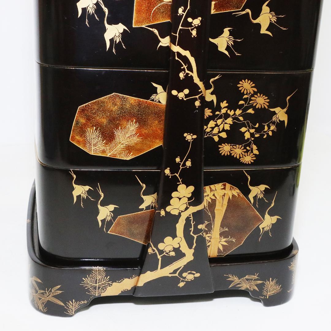 蒔絵 金彩 漆器 重箱 4段 梨地 岡持ち 木製 木箱付き