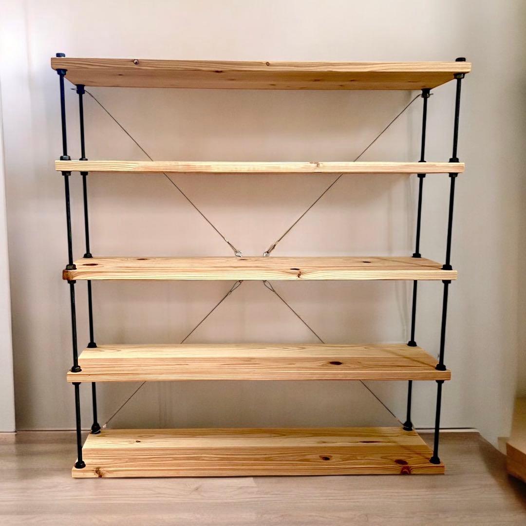 幅80cm☆ワイヤークロス 木製ラック☆食器棚☆木製シェルフ☆白木のシェルフ