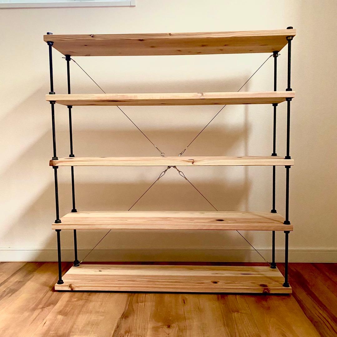 幅80cm☆ワイヤークロス 木製ラック☆食器棚☆木製シェルフ☆白木のシェルフ