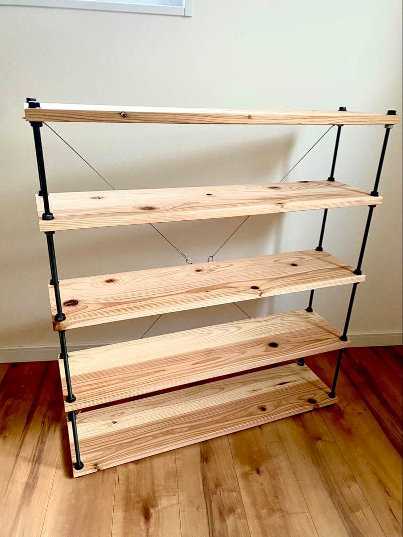 幅80cm☆ワイヤークロス 木製ラック☆食器棚☆木製シェルフ☆白木のシェルフ