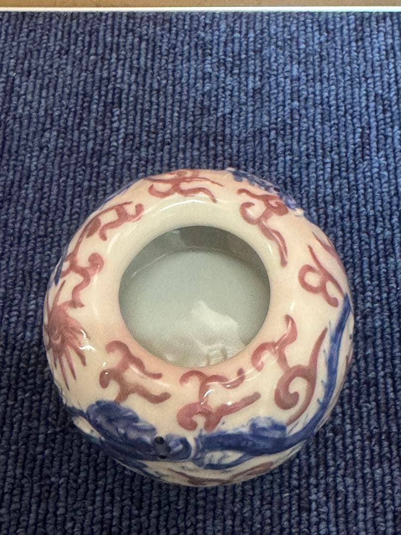 1626 中国骨董　大清康熙年製銘　香炉　赤絵　龍文鳳凰図　火入　時代物