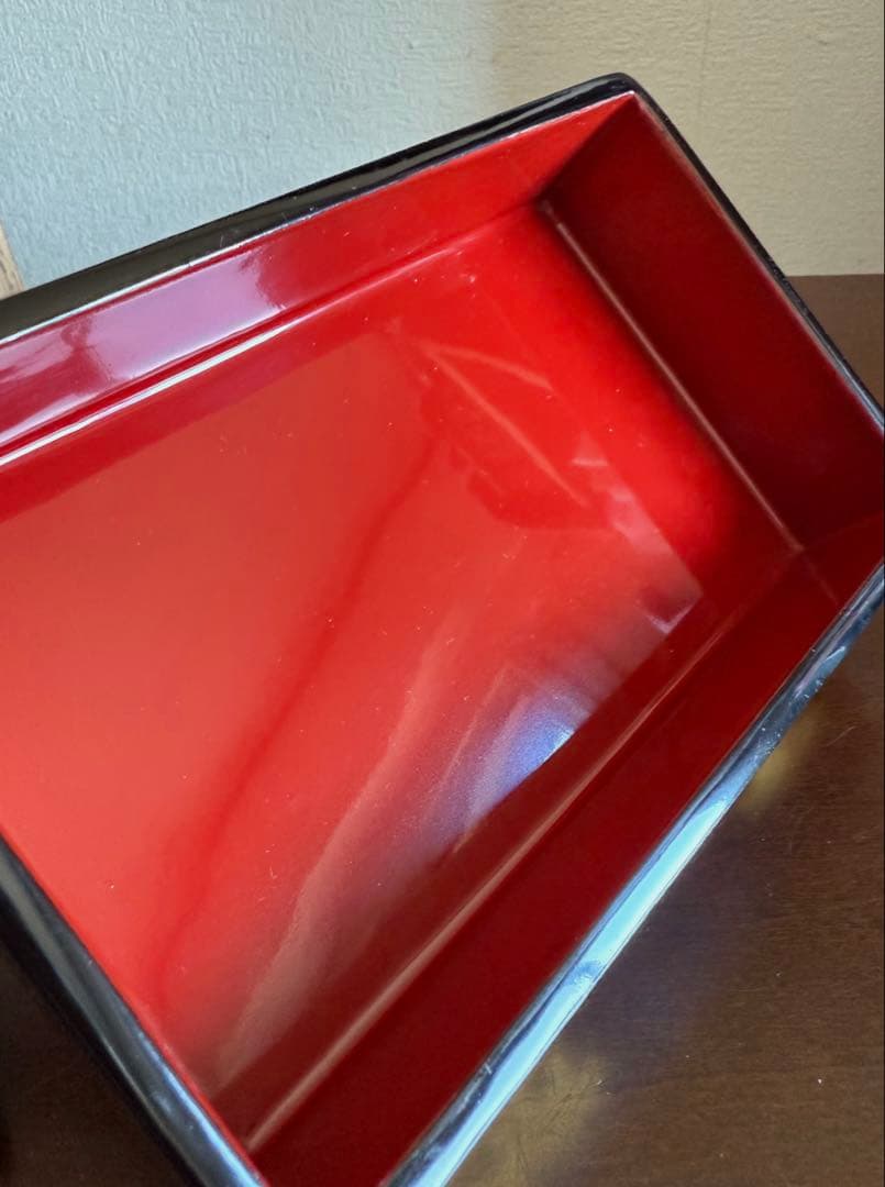秋田 川連漆器 二段弁当箱 漆塗 沈金 天然木 木製 未使用品