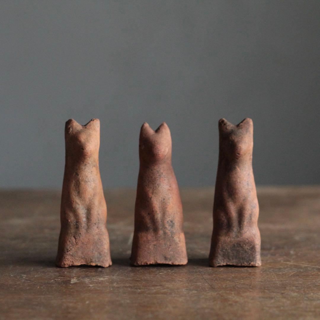 今戸焼 鉄砲狐 3体セット No.2 古美術 古道具 アンティーク オブジェ