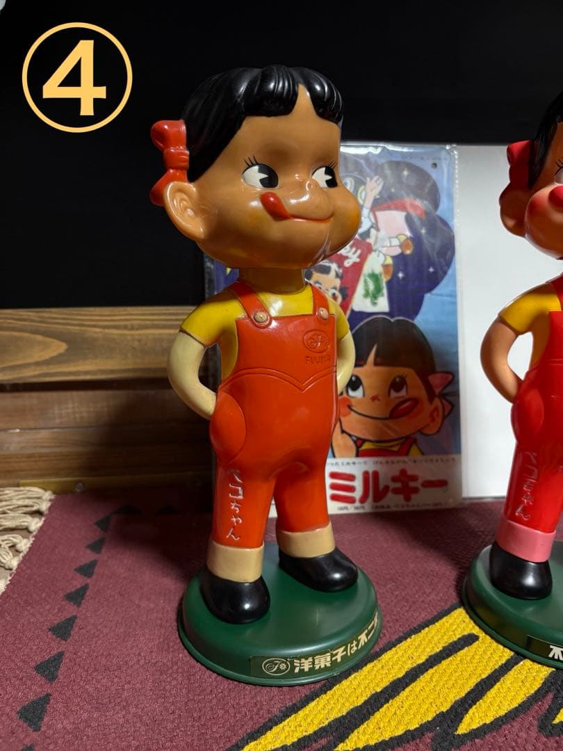 ★非売品★不二家★ペコちゃん★人形★5体★首ふり★赤ヘッダー★企業広告1枚★