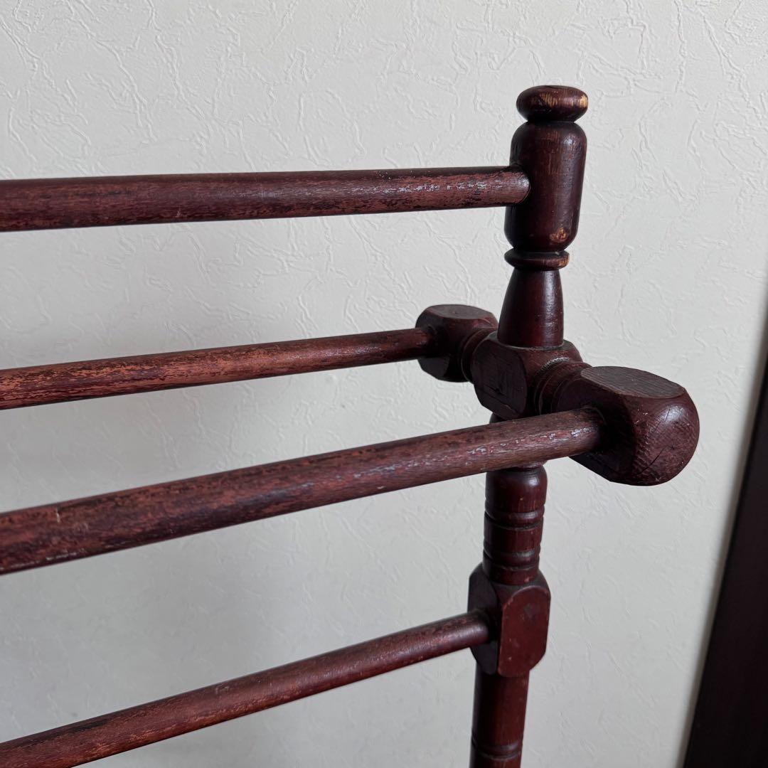 アンティーク 木製 タオルハンガー リネンラック ヴィンテージ 古家具 ブラウン