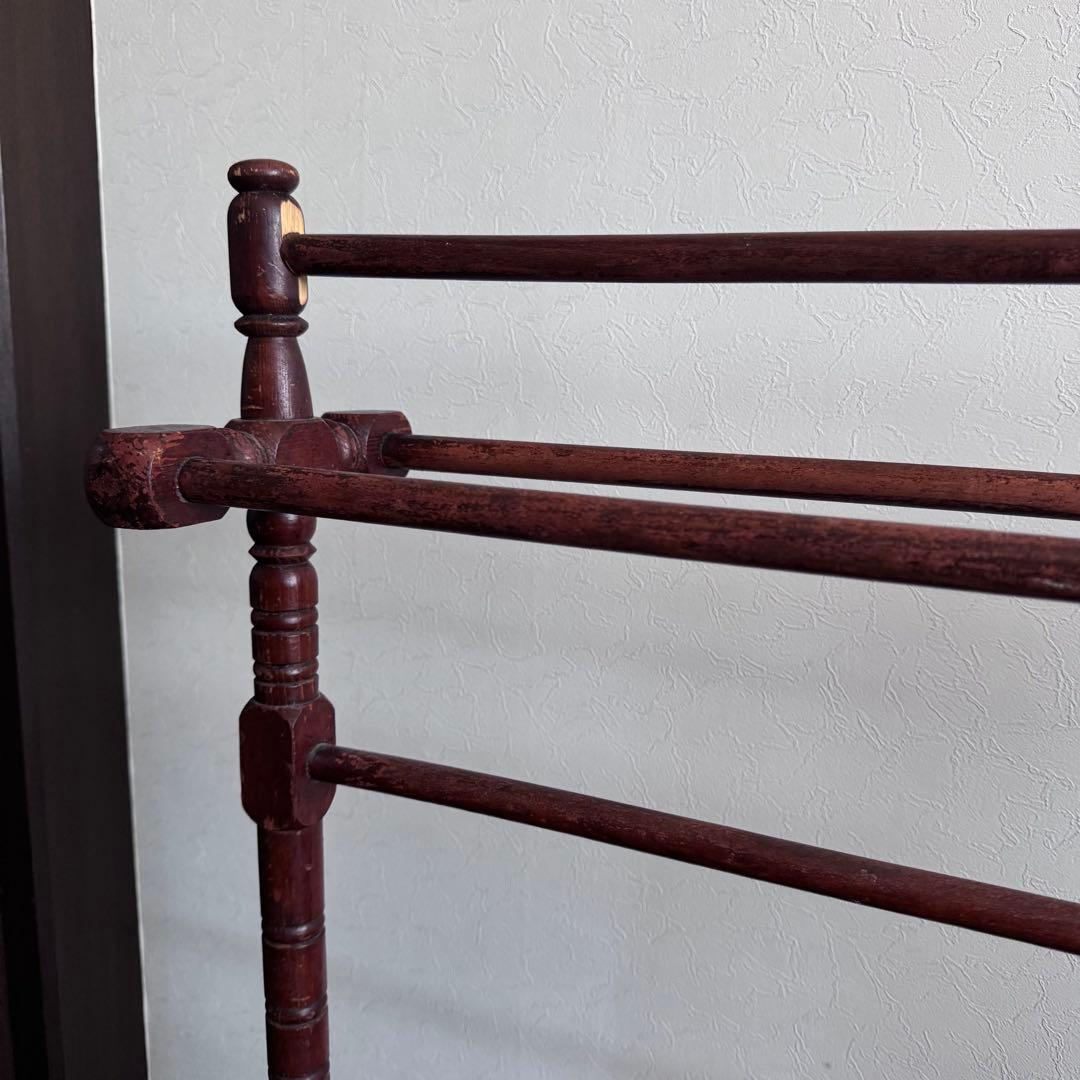 アンティーク 木製 タオルハンガー リネンラック ヴィンテージ 古家具 ブラウン