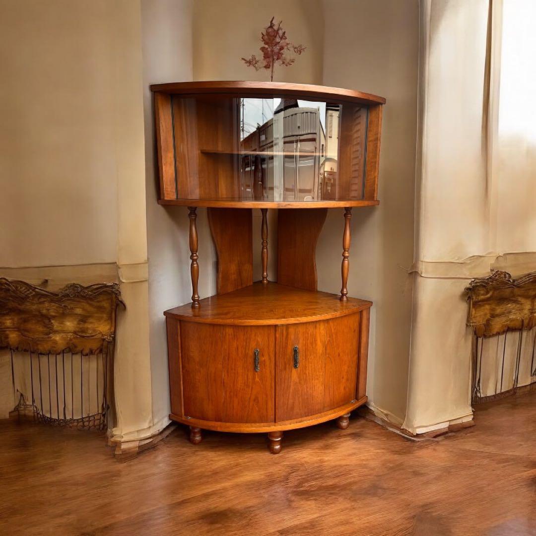 昭和レトロ ミッドセンチュリー 木製コーナーラック 飾り棚 サイドボード