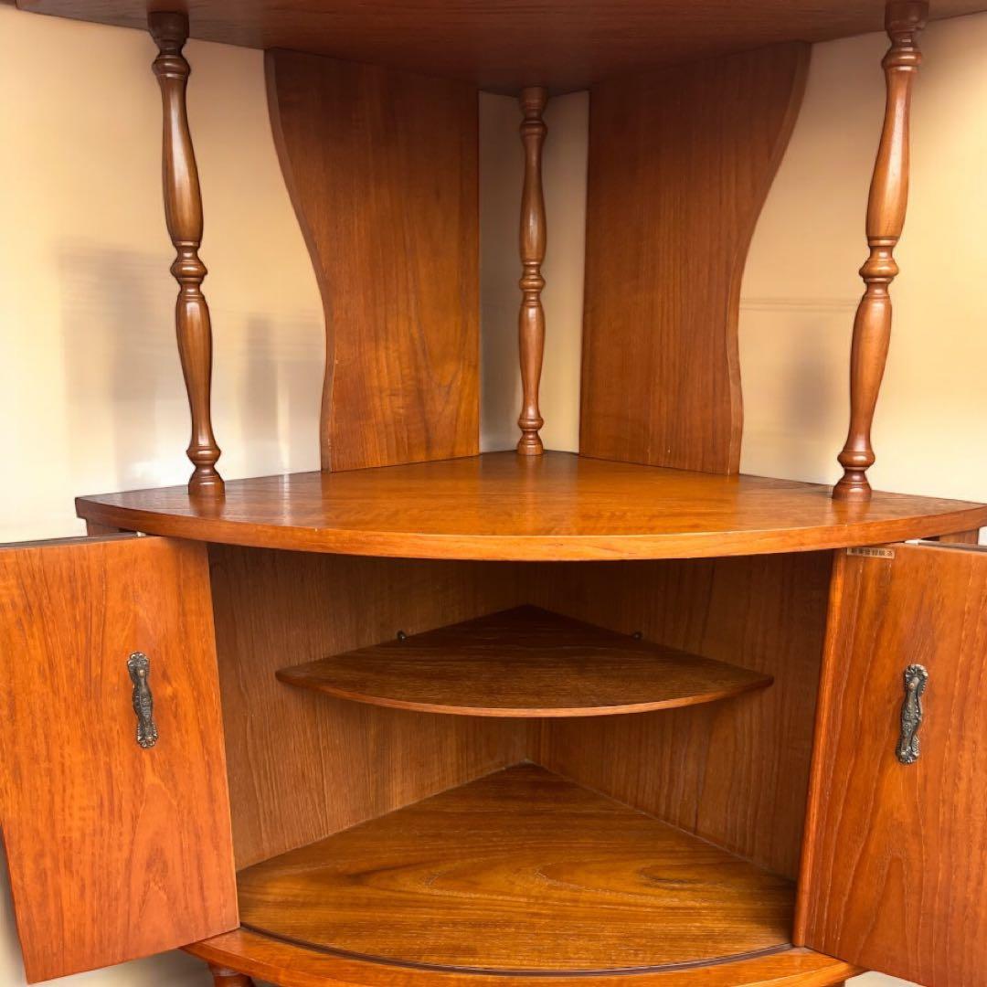 昭和レトロ ミッドセンチュリー 木製コーナーラック 飾り棚 サイドボード