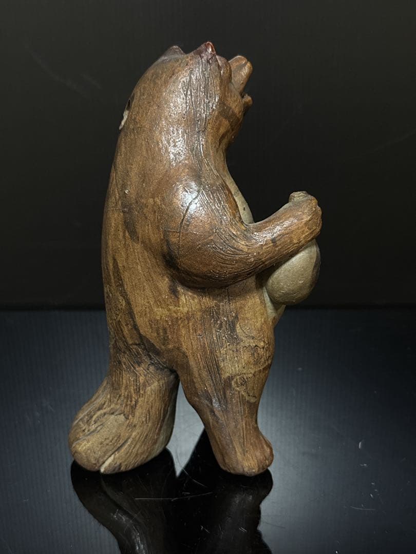 極珍 幕末〜明治期 初期狸 信楽焼 三点立 目透 狸 置物