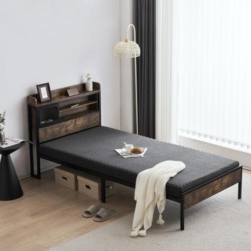 S ベッド コンセント 宮付き 収納  ヴィンテージ風 アイアンベッド