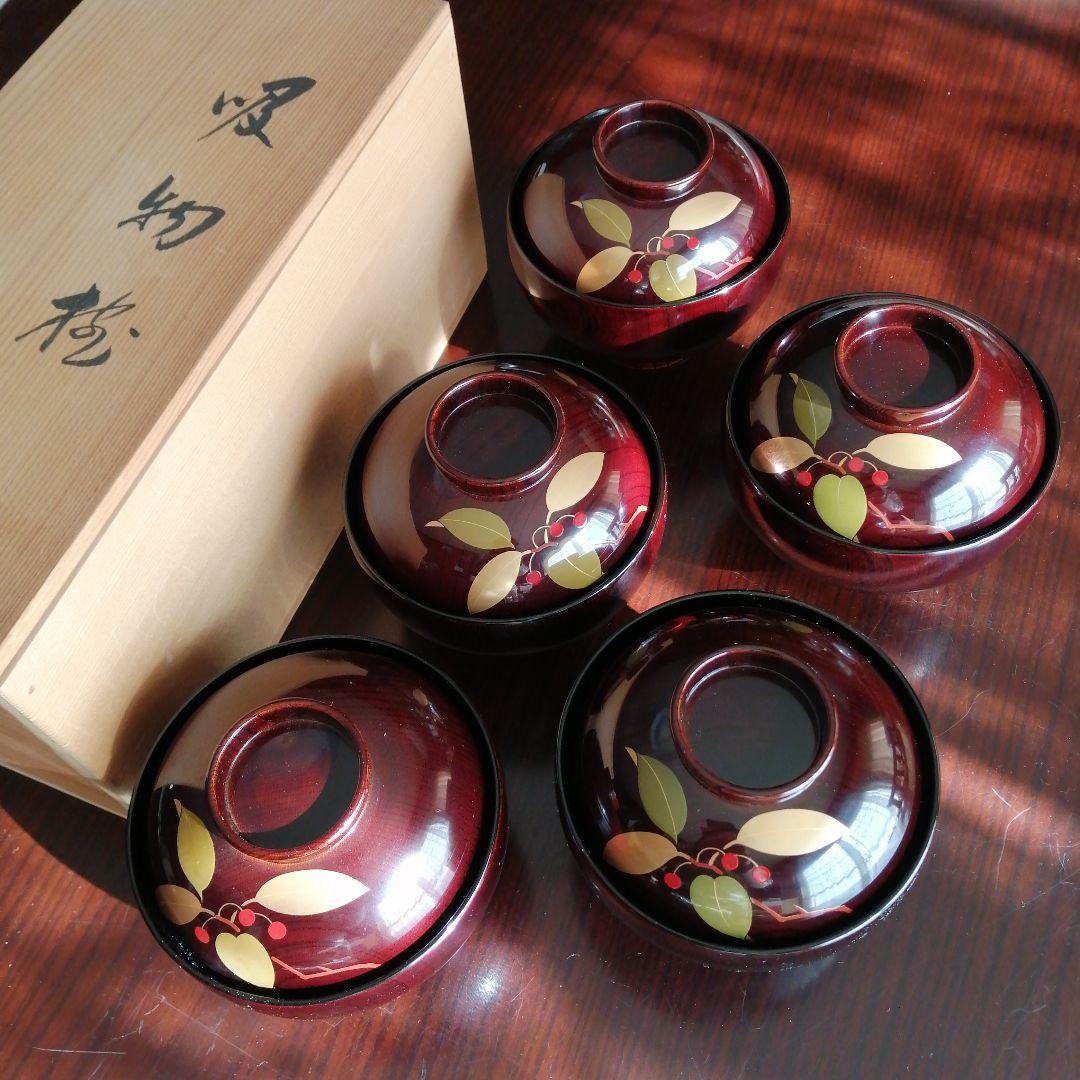 山中塗　要明漆仙　吸物椀　5客　11.5cm